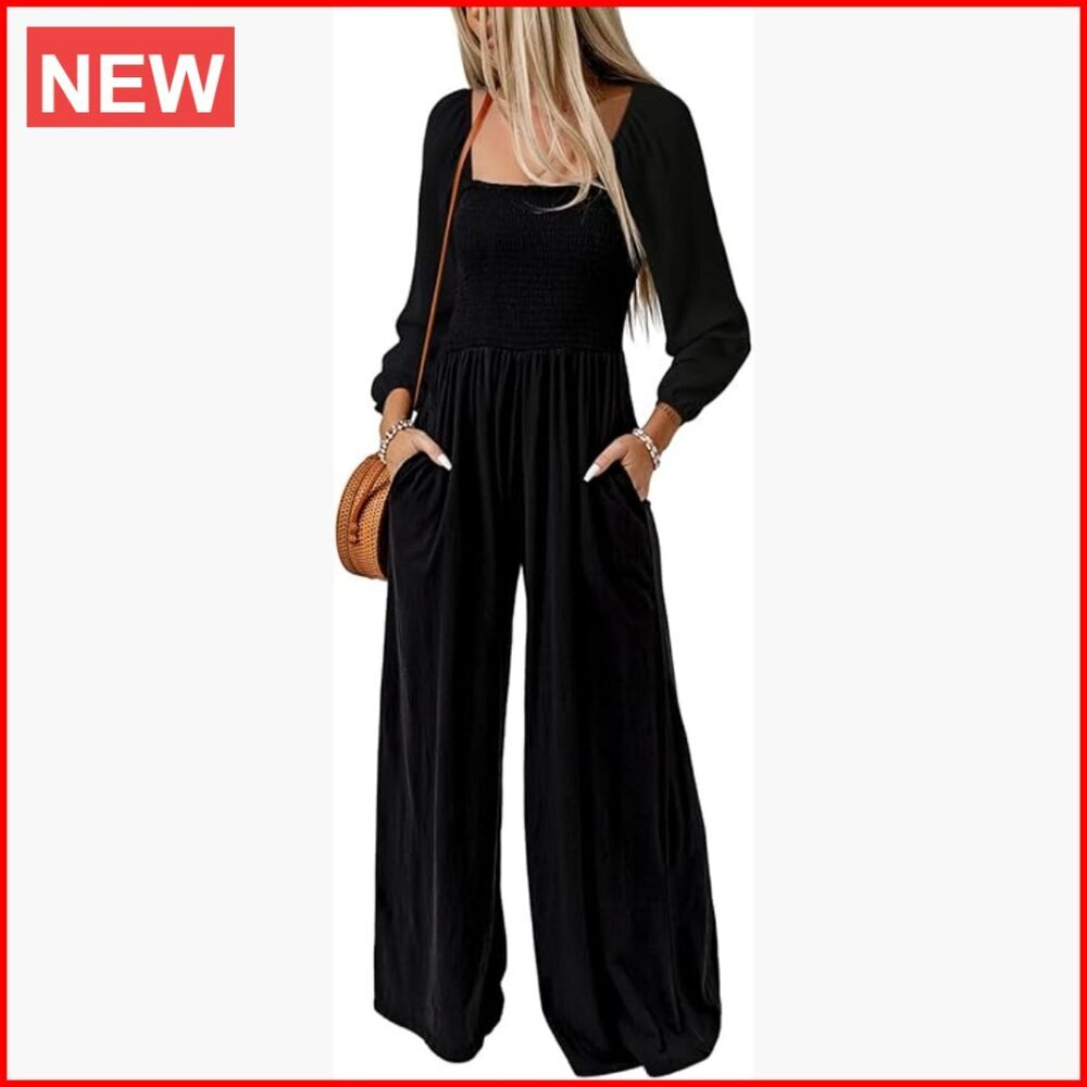 Polyester Sleeveless Wide Leg Jumpsuit with Pockets Loose Fit